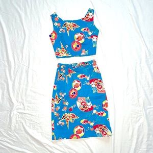 Trasy Diva Origami Geisha Fans Audrey Crop Top Pocket Pencil Skirt Set Dress Six